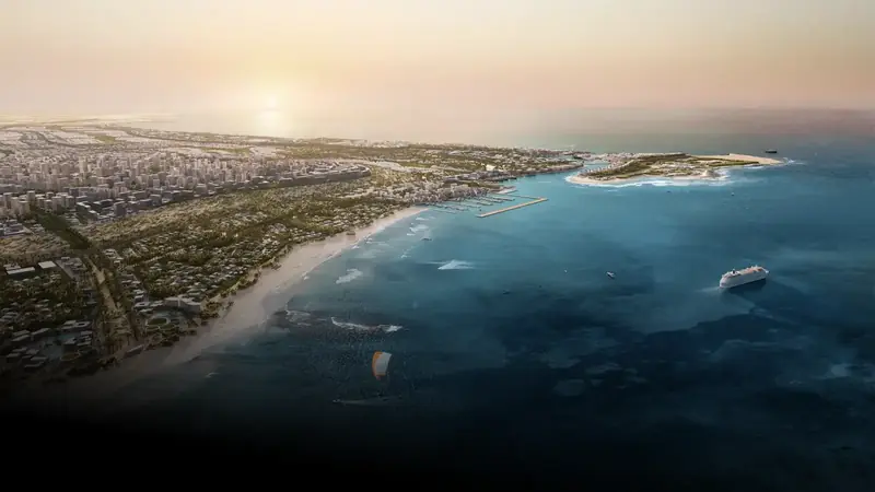 Aerial view of the Ras El Hekma coastline at sunrise on the Mediterranean