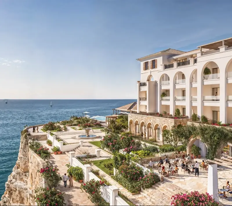Terraced coastal architecture above the Mediterranean in Ras El Hekma