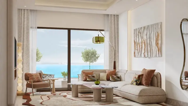 Three-bedroom apartment living area at Waterfront Residences