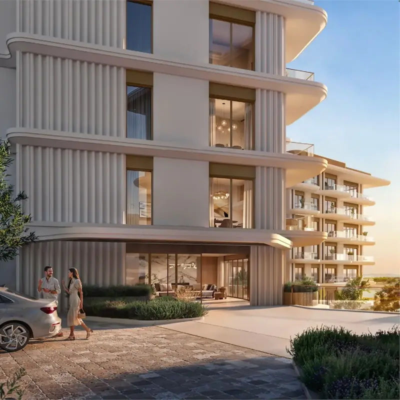 Curved facade of a Waterfront Residences building